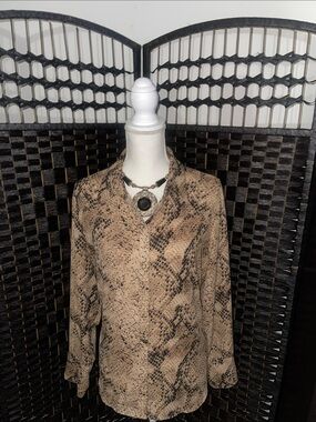 Worthington Taupe and Black Snake Print Blouse